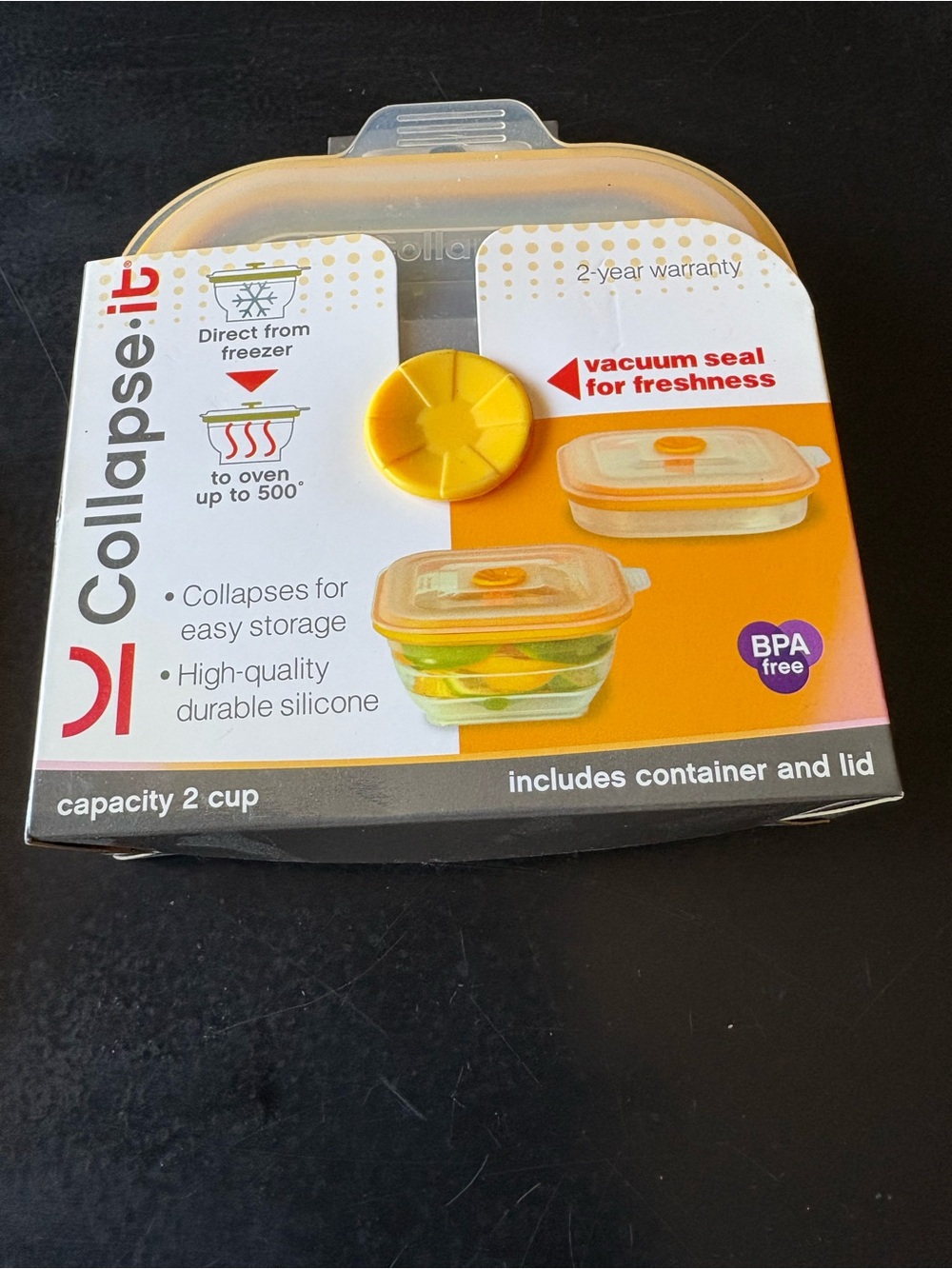 Collapsible Vacuum Seal Food Storage Container - Orange -